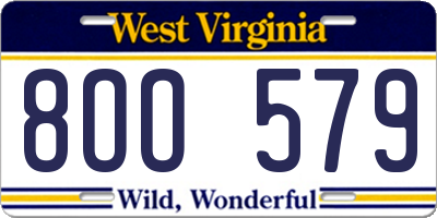 WV license plate 8OO579