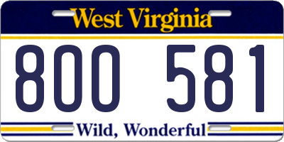 WV license plate 8OO581
