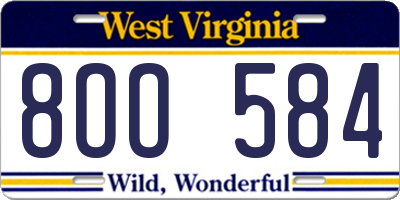 WV license plate 8OO584