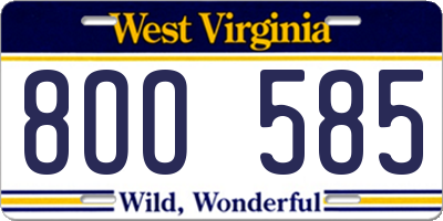 WV license plate 8OO585