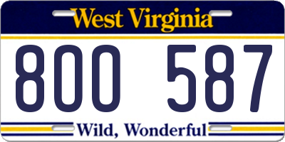 WV license plate 8OO587