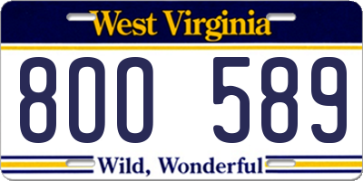 WV license plate 8OO589
