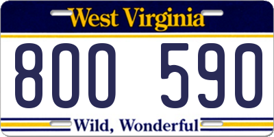 WV license plate 8OO590