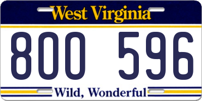 WV license plate 8OO596