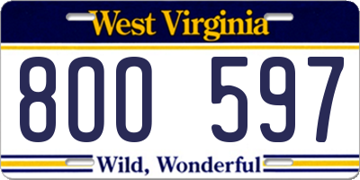 WV license plate 8OO597