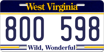 WV license plate 8OO598