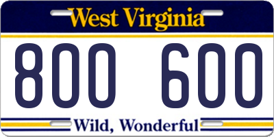WV license plate 8OO600