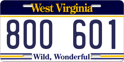 WV license plate 8OO601