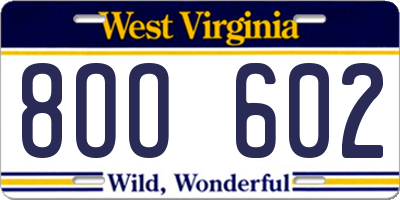WV license plate 8OO602