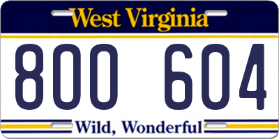 WV license plate 8OO604