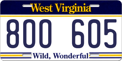 WV license plate 8OO605