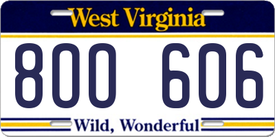 WV license plate 8OO606