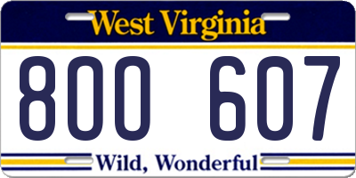 WV license plate 8OO607
