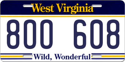 WV license plate 8OO608