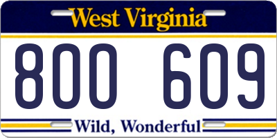 WV license plate 8OO609
