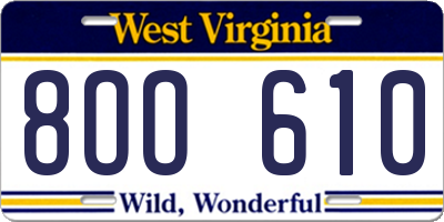 WV license plate 8OO610
