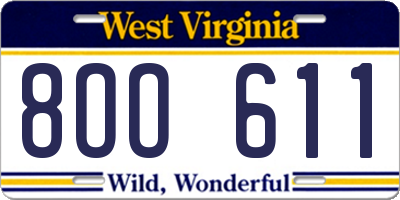 WV license plate 8OO611