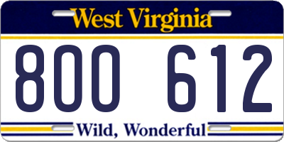WV license plate 8OO612
