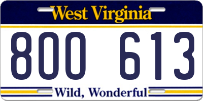 WV license plate 8OO613