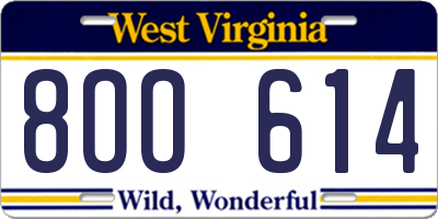 WV license plate 8OO614