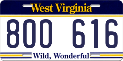 WV license plate 8OO616