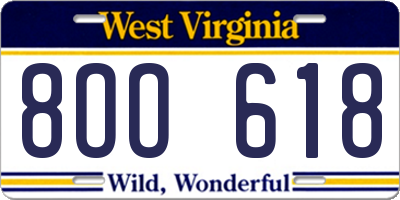 WV license plate 8OO618