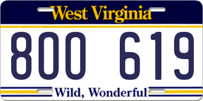 WV license plate 8OO619