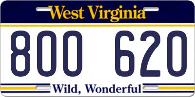 WV license plate 8OO620