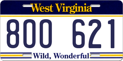 WV license plate 8OO621