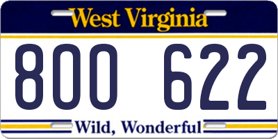 WV license plate 8OO622
