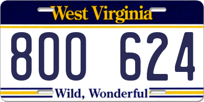 WV license plate 8OO624