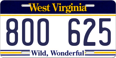 WV license plate 8OO625