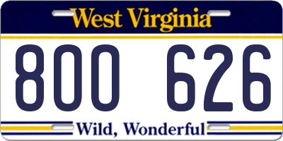 WV license plate 8OO626