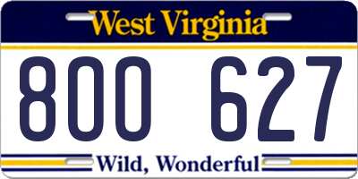 WV license plate 8OO627