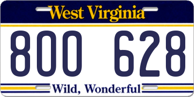 WV license plate 8OO628