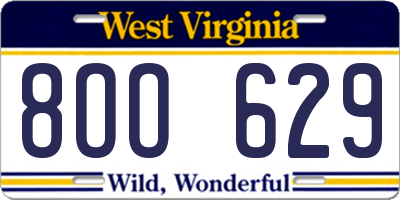 WV license plate 8OO629