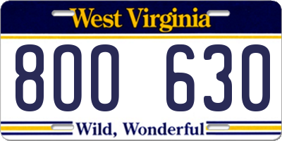 WV license plate 8OO630