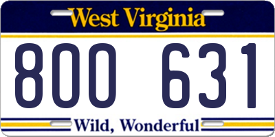 WV license plate 8OO631