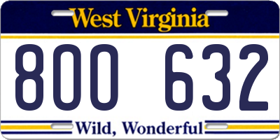 WV license plate 8OO632