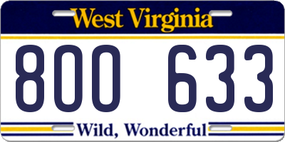 WV license plate 8OO633
