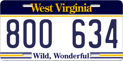 WV license plate 8OO634