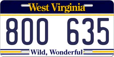 WV license plate 8OO635