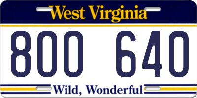 WV license plate 8OO640