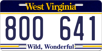 WV license plate 8OO641