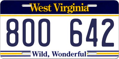 WV license plate 8OO642