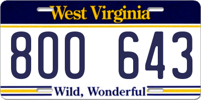 WV license plate 8OO643