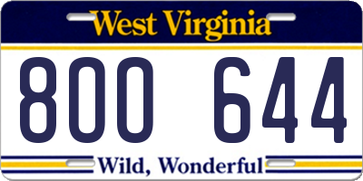 WV license plate 8OO644