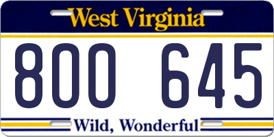 WV license plate 8OO645