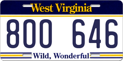WV license plate 8OO646