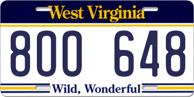 WV license plate 8OO648
